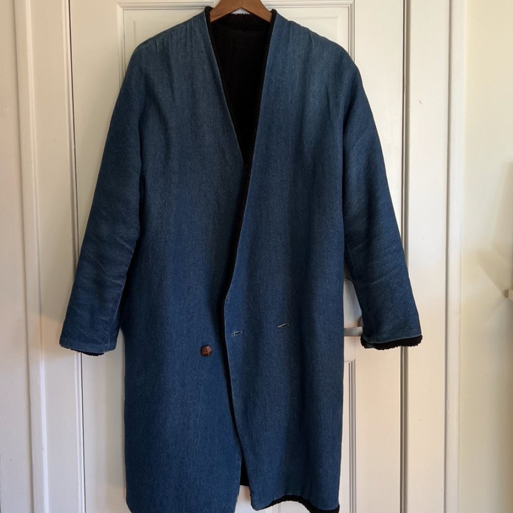 Assembly New York Dolman Coat - REVERSIBLE - Denim/Black Fleece - S